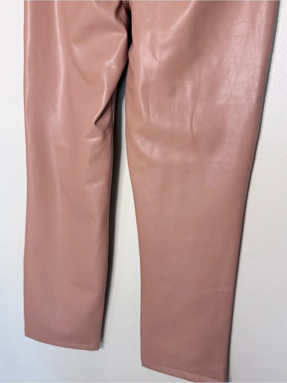 Faux Leather High-Rise Straight Leg Pants - Light Brown